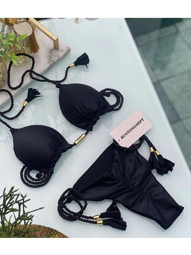 jinran Swimwear Thong Bikini Set 2024 New Blue Swimsuits Woman Sexy Bathing Suits Bikinis Triangle Bandage Female Beachwear Bikini