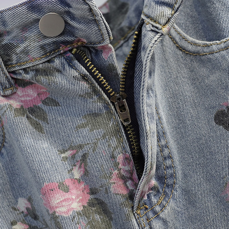 jinran Spring And Summer Trendy Flower Split Denim Skirt Women's 5XL Slightly Fat MM Thin Bag Hip Mid-length A-line Skirt
