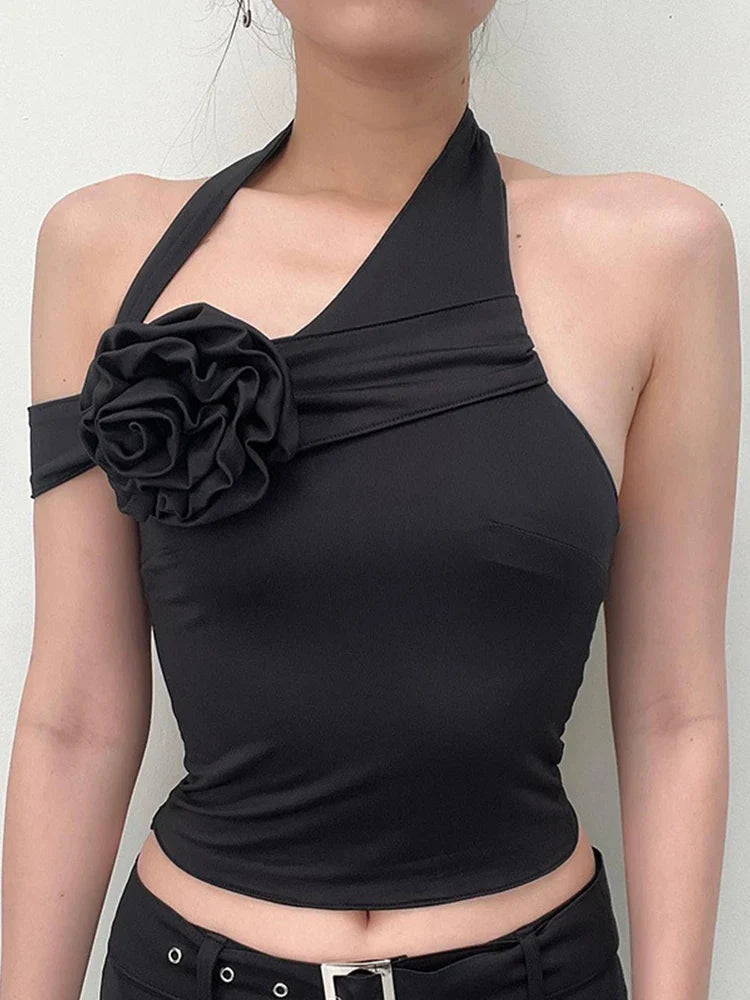 jinran Summer Black Sexy Tank Tops For Women New Solid Appliques Sleeveless Backless Streetwear Crop Top Fashion Casual Camisole Female