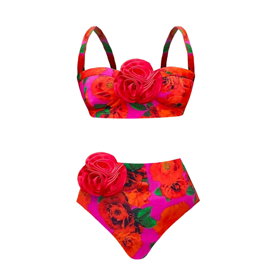 jinran 2024 3D Flower Bikini Underwire Swimsuit High Waist Swimwear for Women Push Up Two Piece Bathing Suits Summer Female