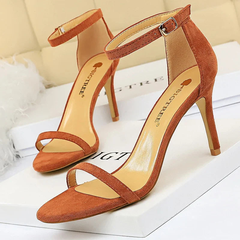jinran Shoes Summer Women Sandals Suede Hollow High Heels Stiletto Fashion Sandles Women Heels Ladies Shoes Women's Sandals