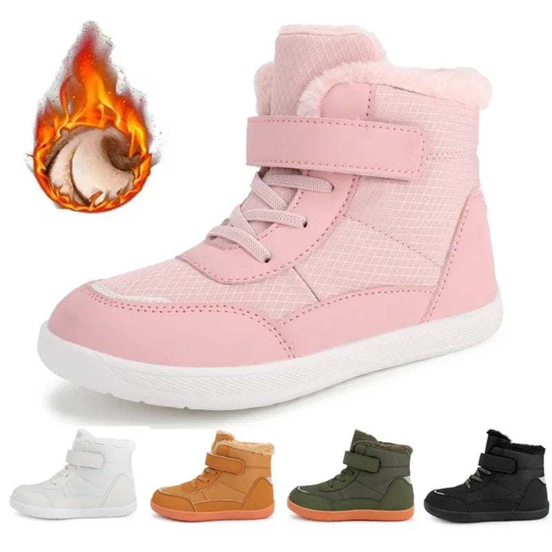 jinran Suitable for small/middle children's wide-foot warm cotton boots for boys and girls barefoot snow boots 2024 winter