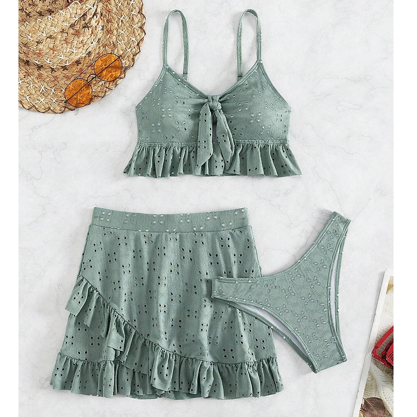 jinran 2024 3pack Swimwear Women Bikini Swimsuit With Beach Skirt Knot Bathing Suit Beachwear Ruffle Two-Pieces Bikini Set Biquini