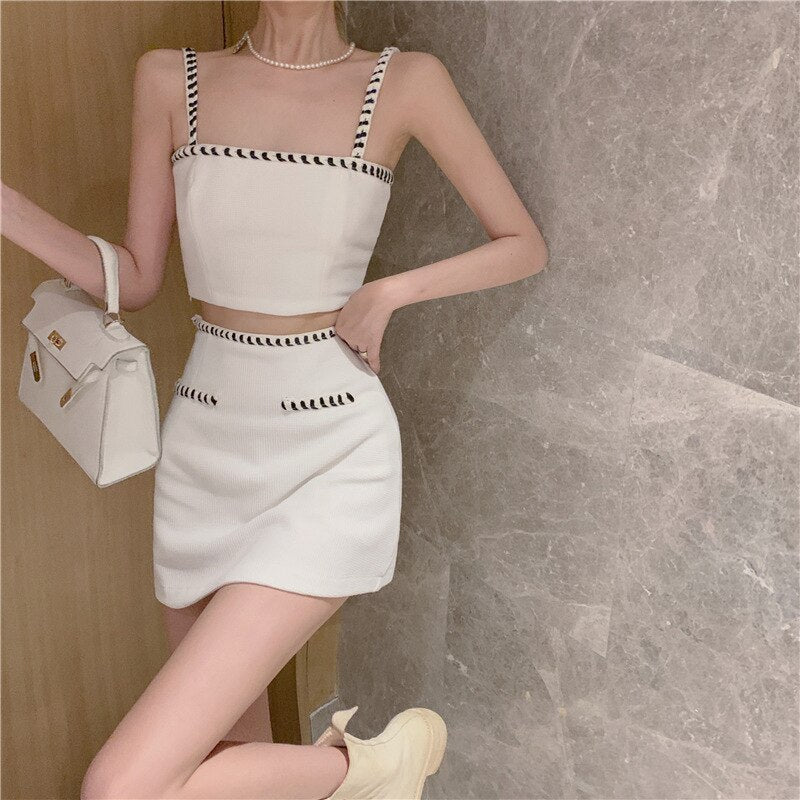 jinran Small Fragrant Breeze Crop Top Women Sexy Knitting Camisole Fashion High Waist Hip Skirt Suit 2022 Summer New