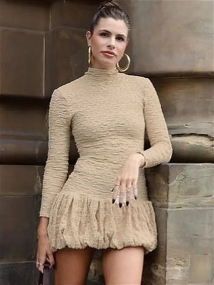 nvxiot - Autumn Patchwork Fashion Mini Dress Women's Pleated Slim High Street Skinny Party Dress Clothes Solid 2024 Female Dress