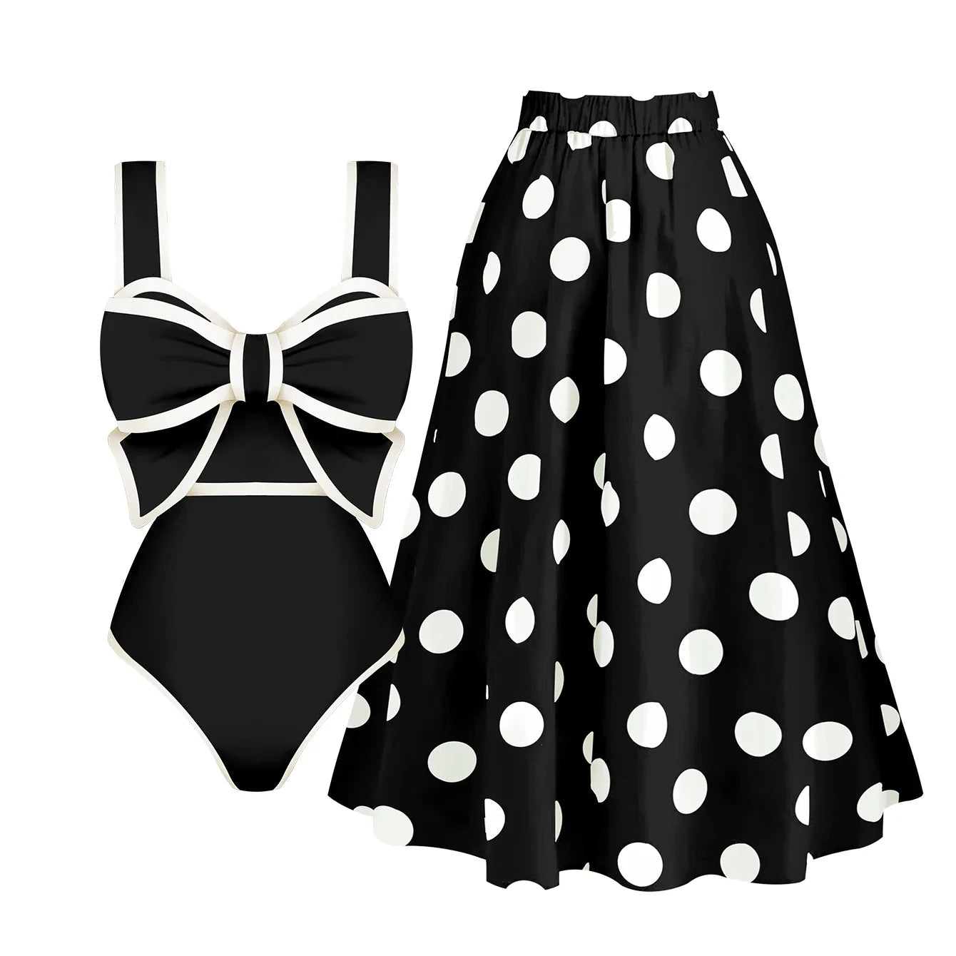jinran 2024 New Bow Tie One Piece Swimsuit For Women Swimwear with Skirt Bathing Suit Monokini Beach Bodysuit Beach Wear