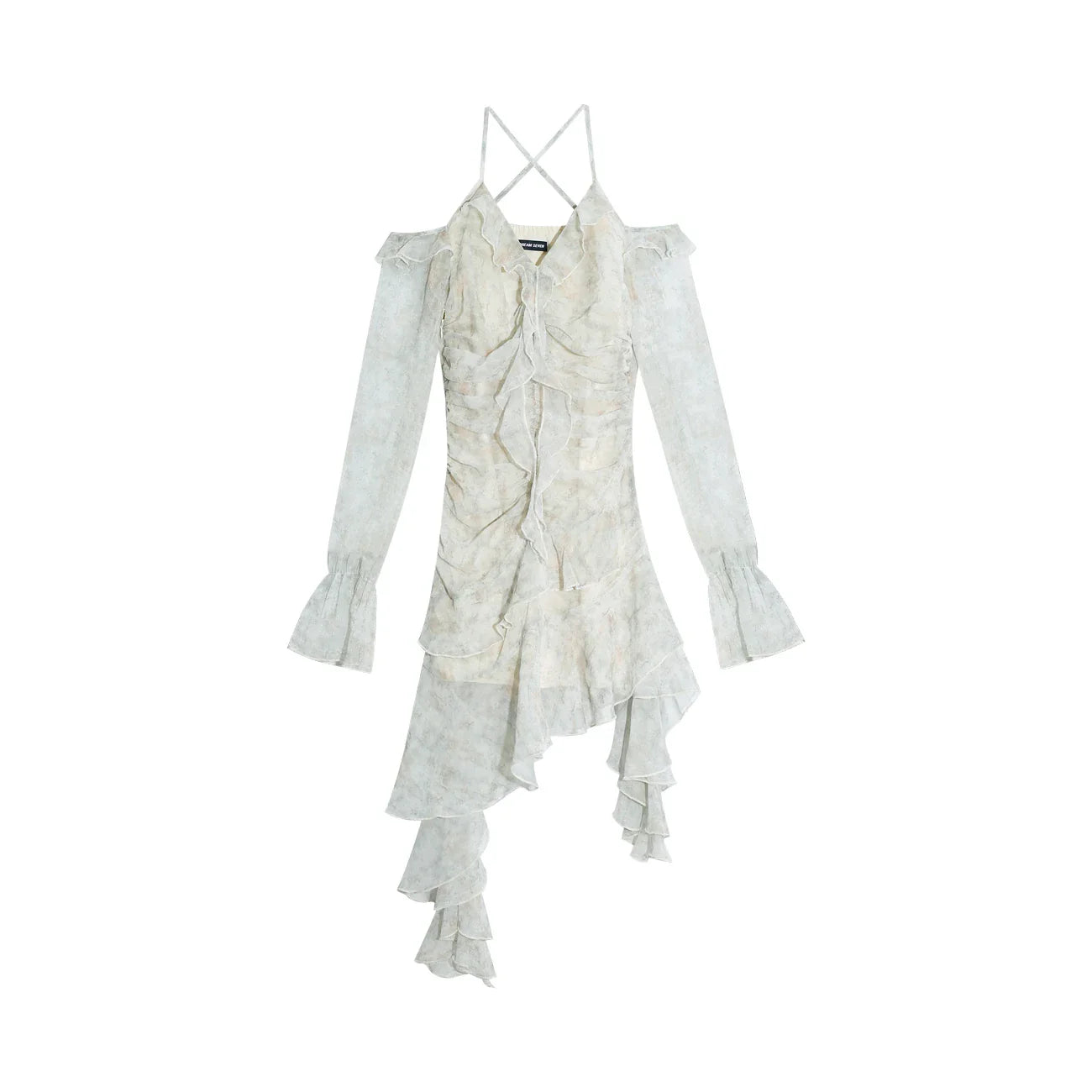 jinran Y2K Ruffles Irregular Short Dress Women Summer New Tie Dye Flare Sleeves Spring Elegant Party Dress Prom Robe Halter Vestidos