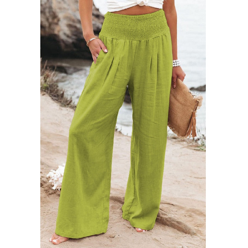 jinran Spring Summer Cotton Linen Women Pants Pockets Solid Casual White Wide Leg Office Lady White Long Trousers Khaki