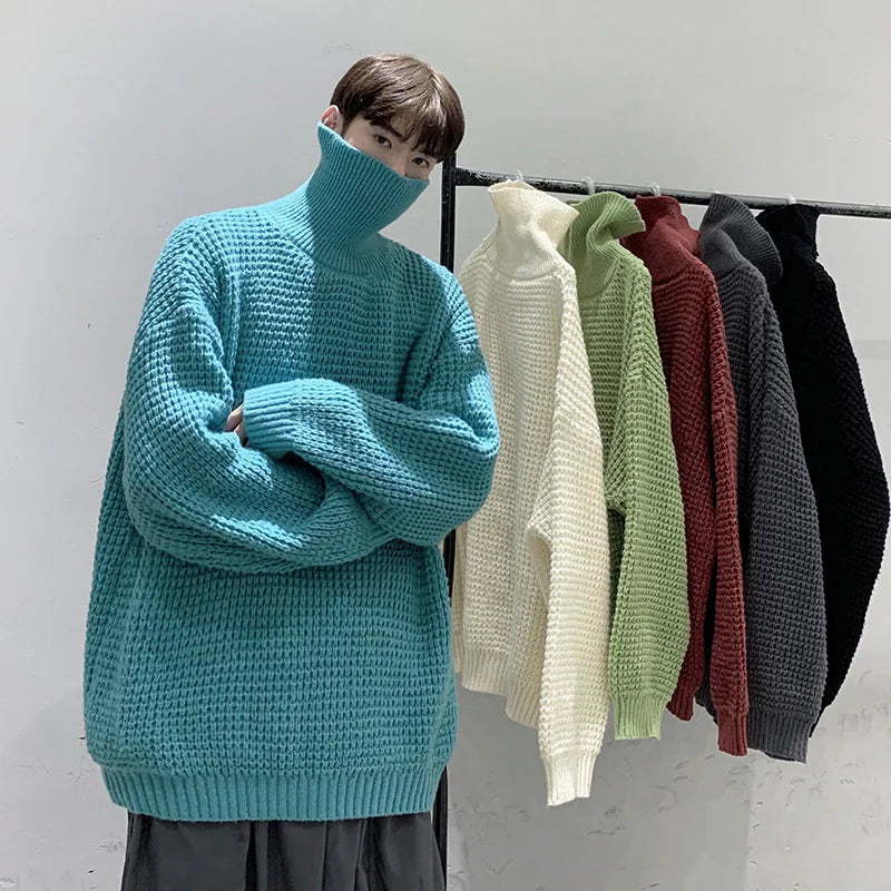 Winter Y2k Turtleneck Sweaters Men Vintage Black Casual Pullovers Korean Fashions Oversized Harajuku Knitted Sweater