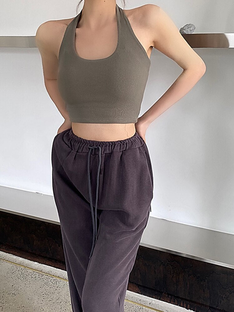 jinran Vest Sexy Crop Top Women Fashionable Solid Color Cross Hanging Neck Short Camisole Slim Midriff-baring Backless Women Summer