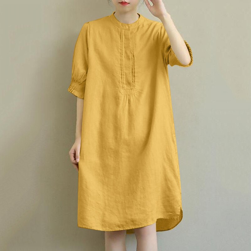 jinran Oversize Casual Solid Dress 2022 ZANZEA Summer Women Half Sleeve Vintage Knee-length Sundress Elegant OL Work Loose Vestido Robe