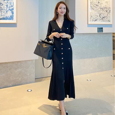 jinran Vintage Korean Maxi Dresses for Women Party Long Sleeve V-neck Mermaid Dress Elegant Fashion Ladies Vestidos Femme Autumn 2022