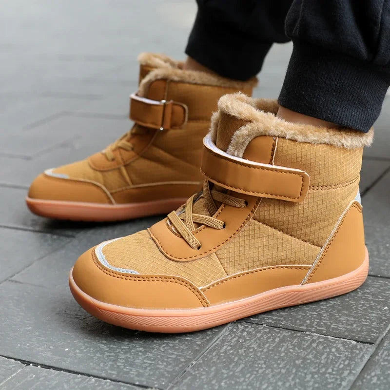 jinran Suitable for small/middle children's wide-foot warm cotton boots for boys and girls barefoot snow boots 2024 winter