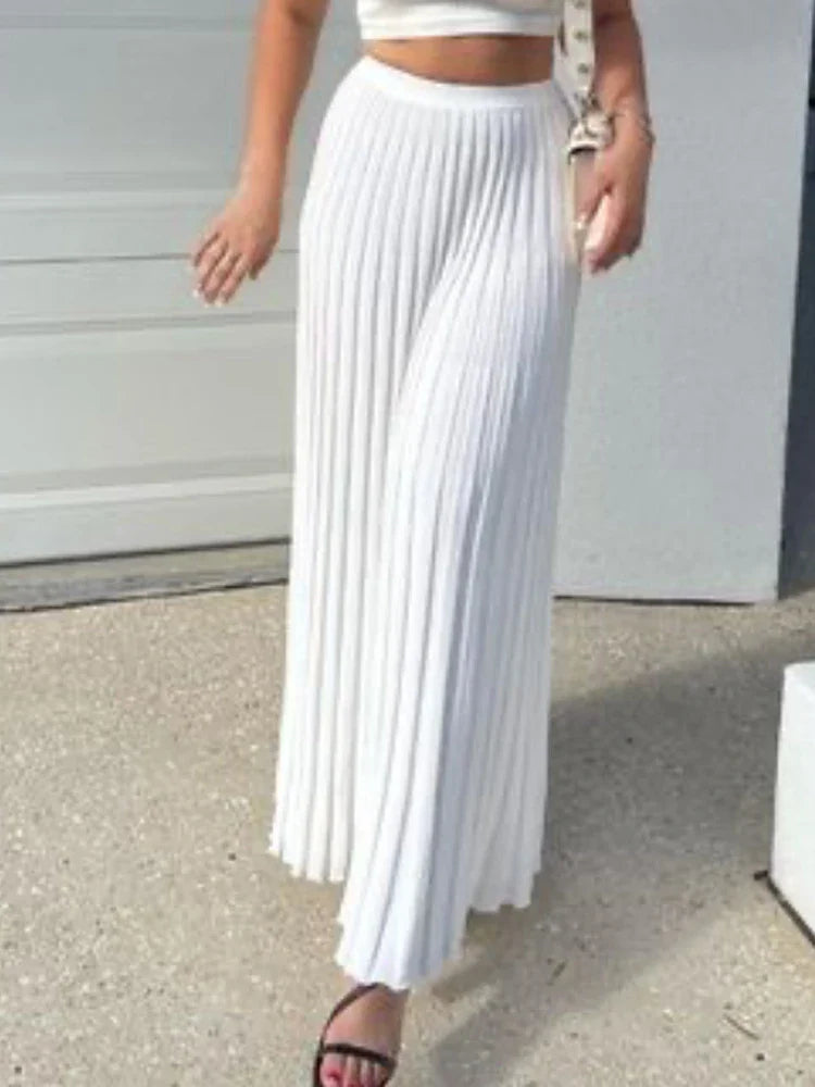 jinran New White Knit Two Piece Women Sets Fall Ribbed Tank Top And Pleated Knitted Skirt Suits For Women Long Dress Sets Summer