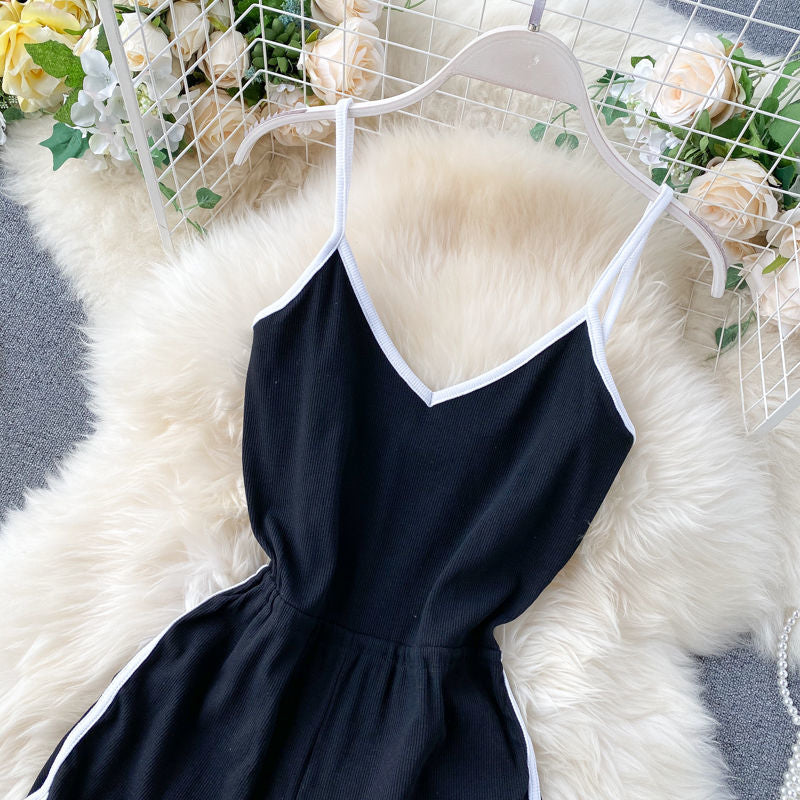 jinran V Neck Jumpsuit Women Solid Summer Bodysuits New Stripe High Waist Loose Casual Sports Style Simple Fashion Romper