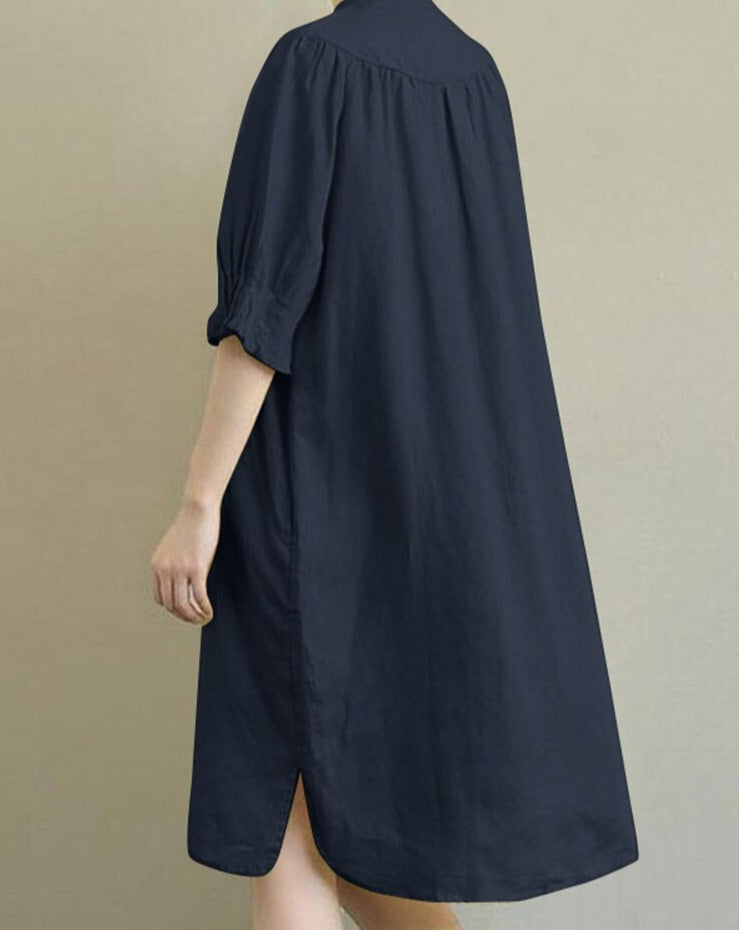 jinran Oversize Casual Solid Dress 2022 ZANZEA Summer Women Half Sleeve Vintage Knee-length Sundress Elegant OL Work Loose Vestido Robe