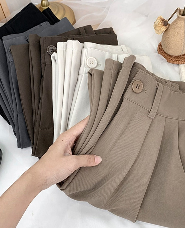 jinran Straight Pants for Women Loose High Waist Streetwear Bottoms Work Pants Suit Spring Summer Office Lady Trousers