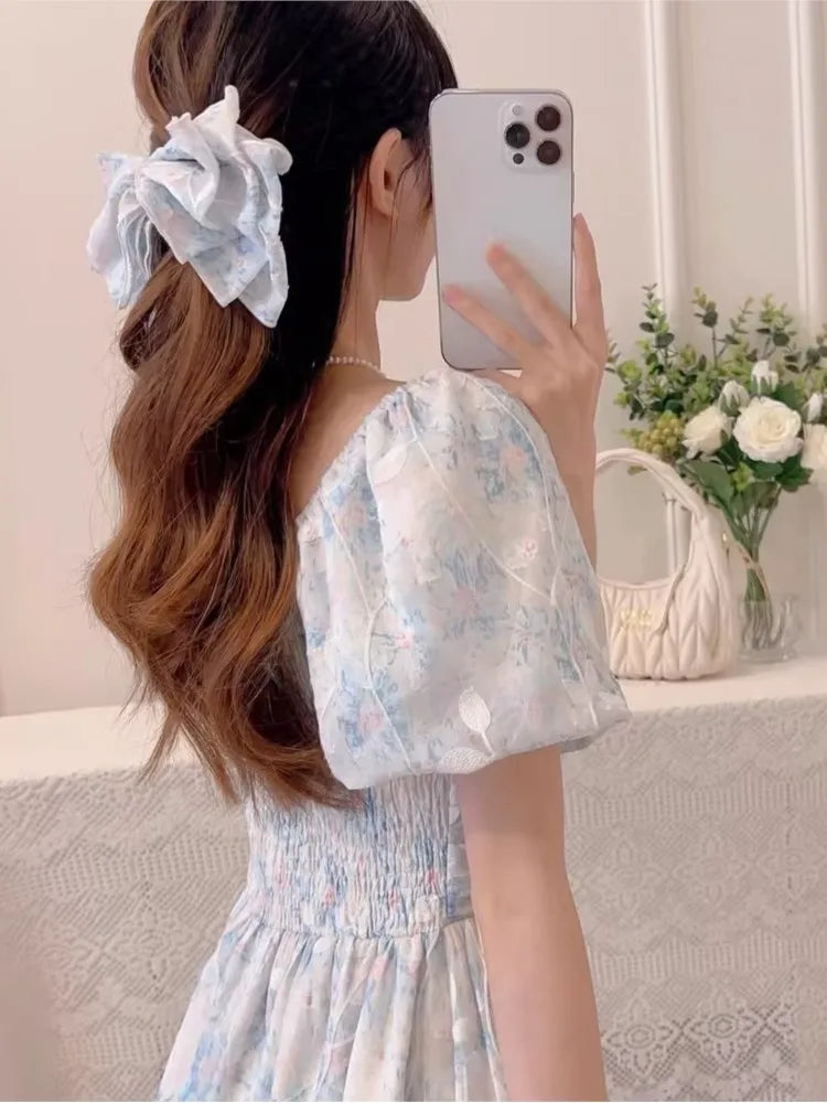 jinran Summer Puff Sleeve Women Dress For Party French Eleganrt Floral Print Vestidos Lady Dresses Sweet Birthday Female Robe A-line