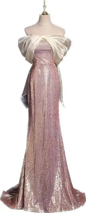 jinran 2024 Elegant Sweet Evening Dress Strapless Pink Sequin Off The Shoulder Party Dress Plus Size Custome Made Vestido De Novia