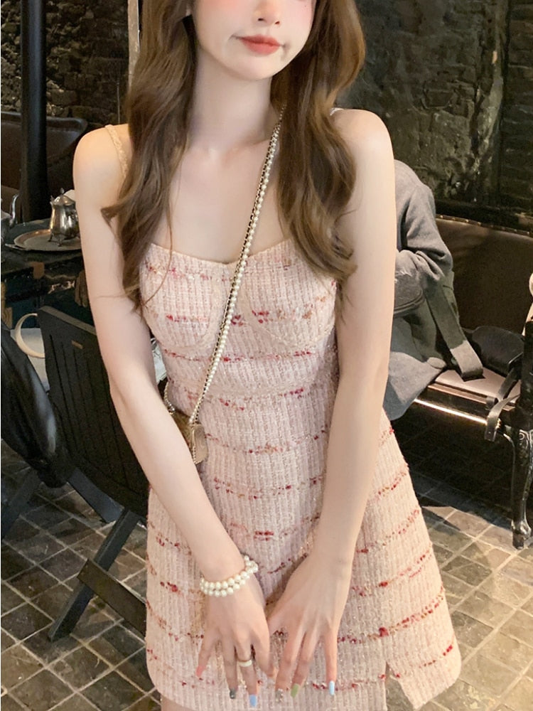 jinran Sexy Strap Y2k Mini Dress Women Pink Korean Style Party Dress Office Lady Sleeveless Fashion Dress Slim Design Summer Chic