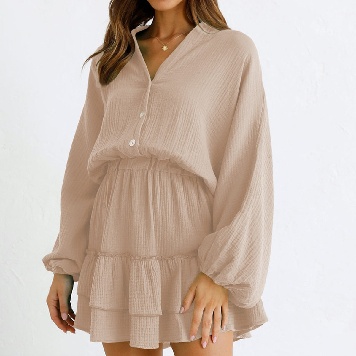 jinran Lantern Sleeve Women Fall Outfit White Dress Women Summer Ruffles Spring Short Elegant Casual Beach Vestidos