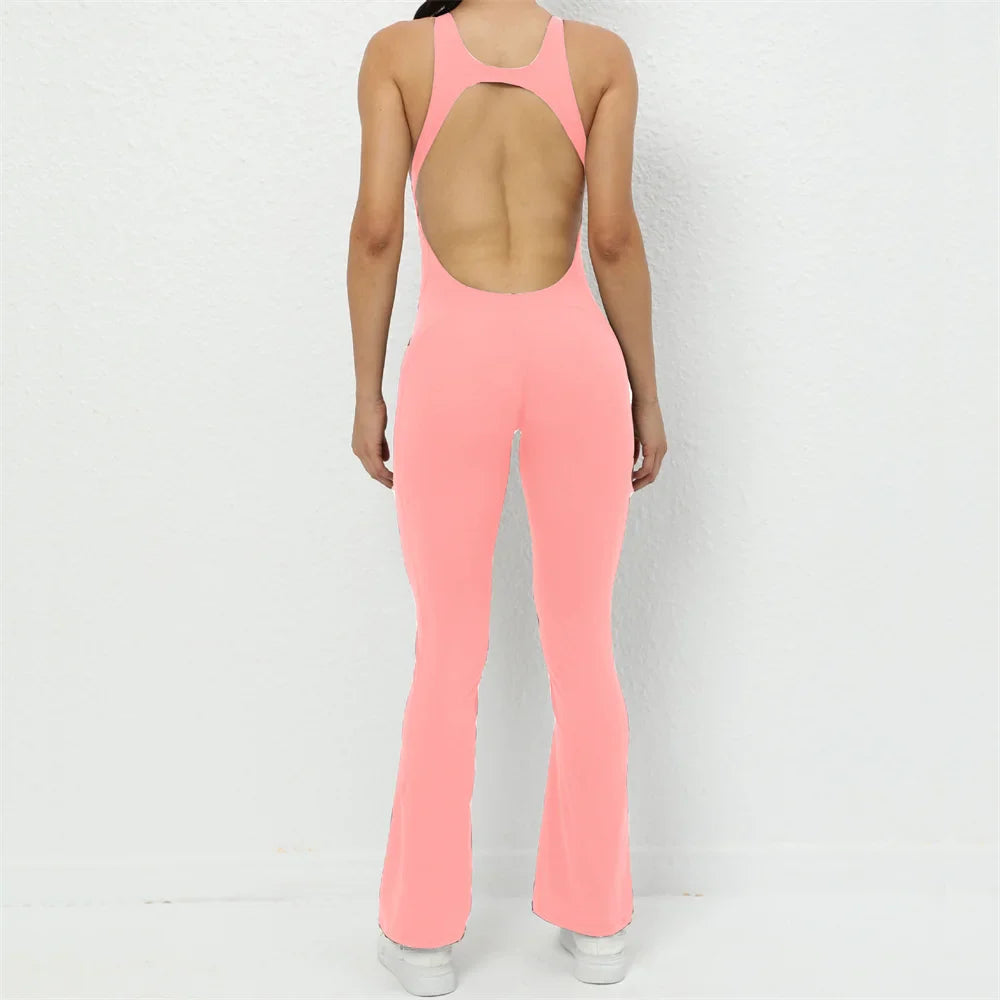 jinran 2024 Mini Flare Women Tracksuit Pad Yoga Set One Piece Jumpsuit Workout Legging Rompers Sport Gym Exercise Wear Active Suit