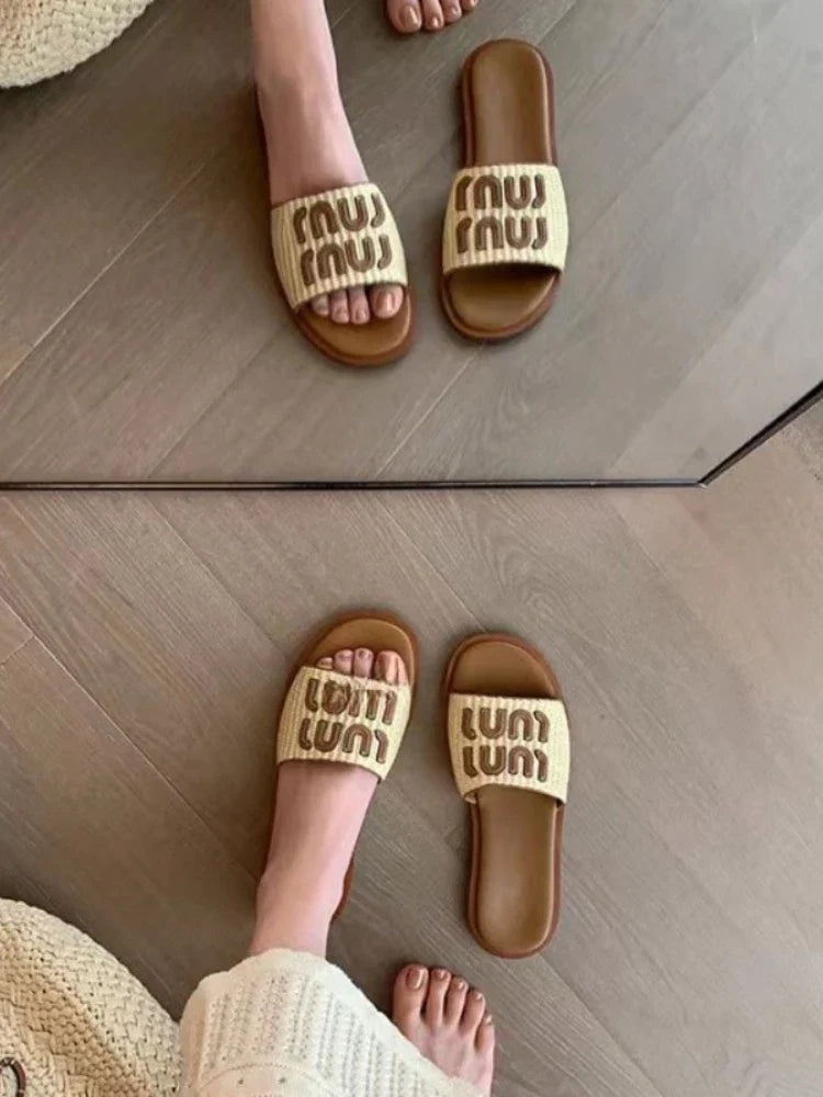 jinran Women Elegant Slippers 2024 Summer New Lady Beach Casual Wear Resistant Waterproof Female Vacation Retro Braided Beach Slippers indoor