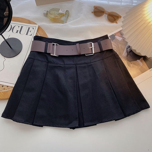 jinran Pleated Skirts for Women Mini Y2k Summer Sashes Korean Fashion Clothing Harajuku Black High Waist Casual Elegant