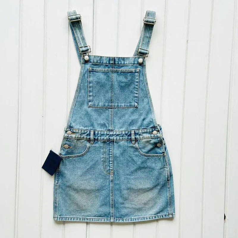 jinran 2024 Actual Pictures Fashion Brand Women's Denim Skirt Metal Triangle Label Camisole Vest One-piece Dresses Back Dresses