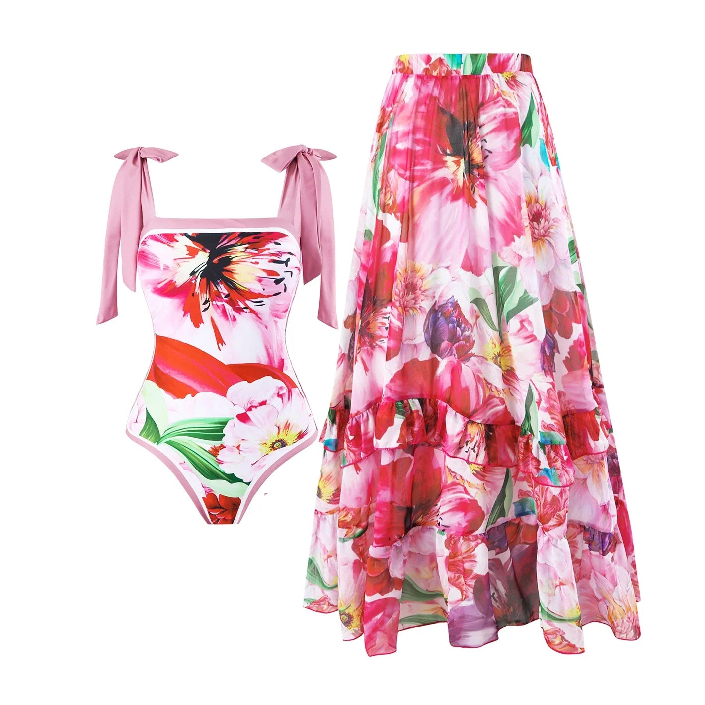 jinran 2024 New Ruffle One Piece Swimsuit For Women Swimwear with Skirt Bathing Suit Monokini Beach Bodysuit Beach Wear