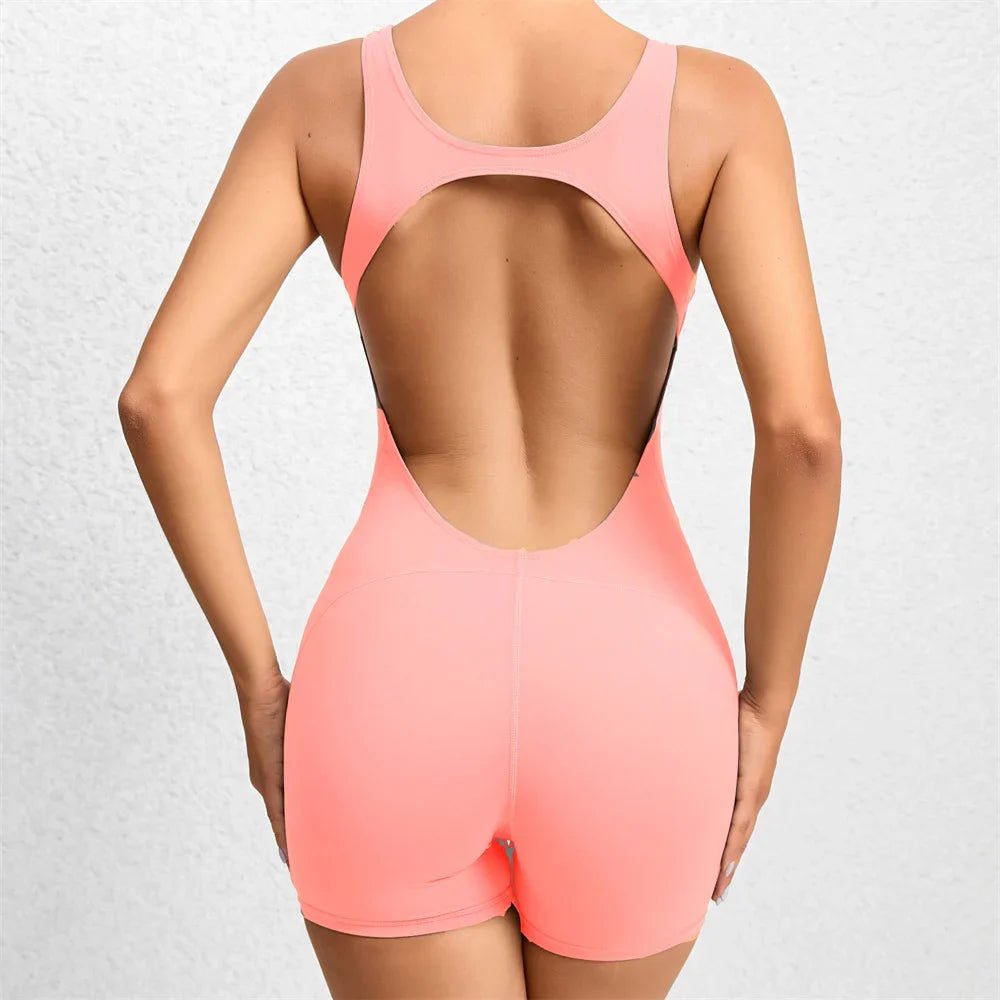 jinran 2024 Mini Flare Women Tracksuit Pad Yoga Set One Piece Jumpsuit Workout Legging Rompers Sport Gym Exercise Wear Active Suit