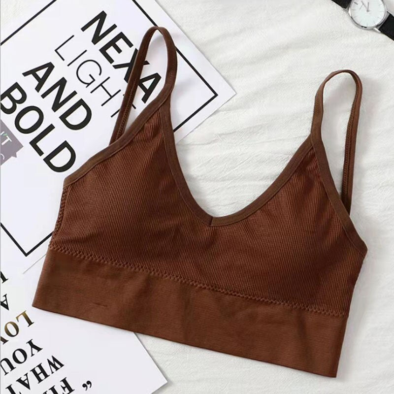 jinran Sexy Seamless Crop Ribbed Top Women Push Up Wireless U Type Backless Camisole Sports Women's Underwear Summer 2022 New