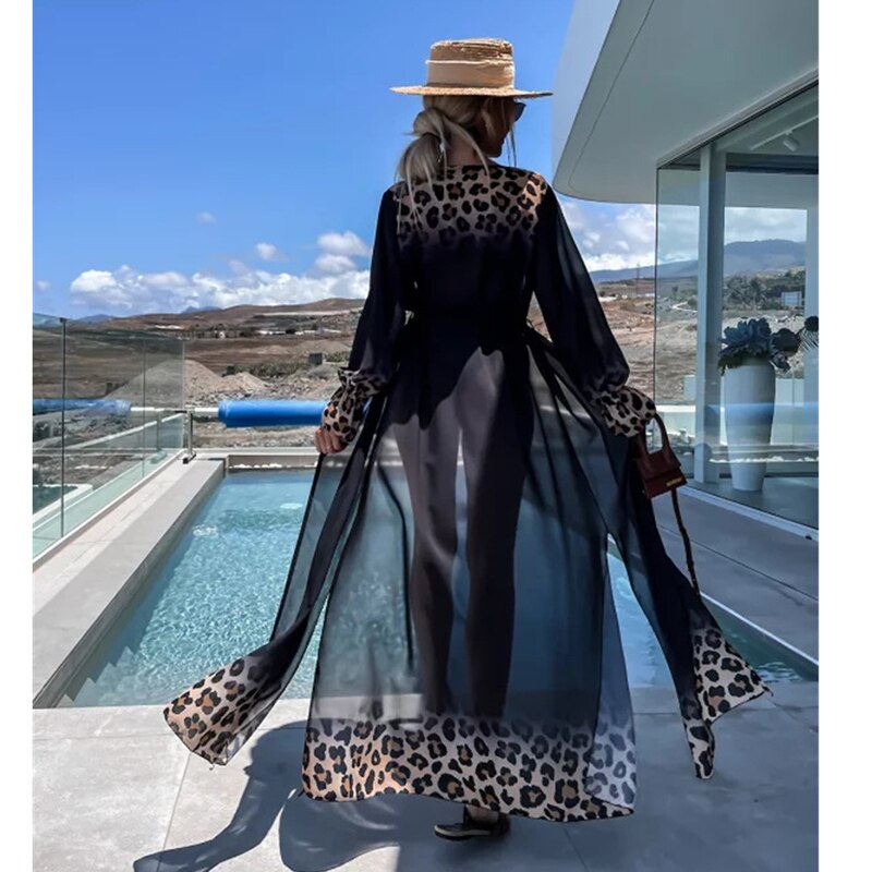 jinran Enchantment Swimsuit Cover Up Kaftan Dress Print Chiffon Kimono Summer Women Beachwear Beach Cover-up Cardigan Outfits