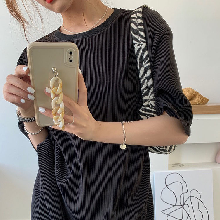 jinran Short Sleeve Dress Women Summer New Leisure Large Size Simple Solid Retro Fashion M-4XL Chic Soft Elegant Mid-calf Dress