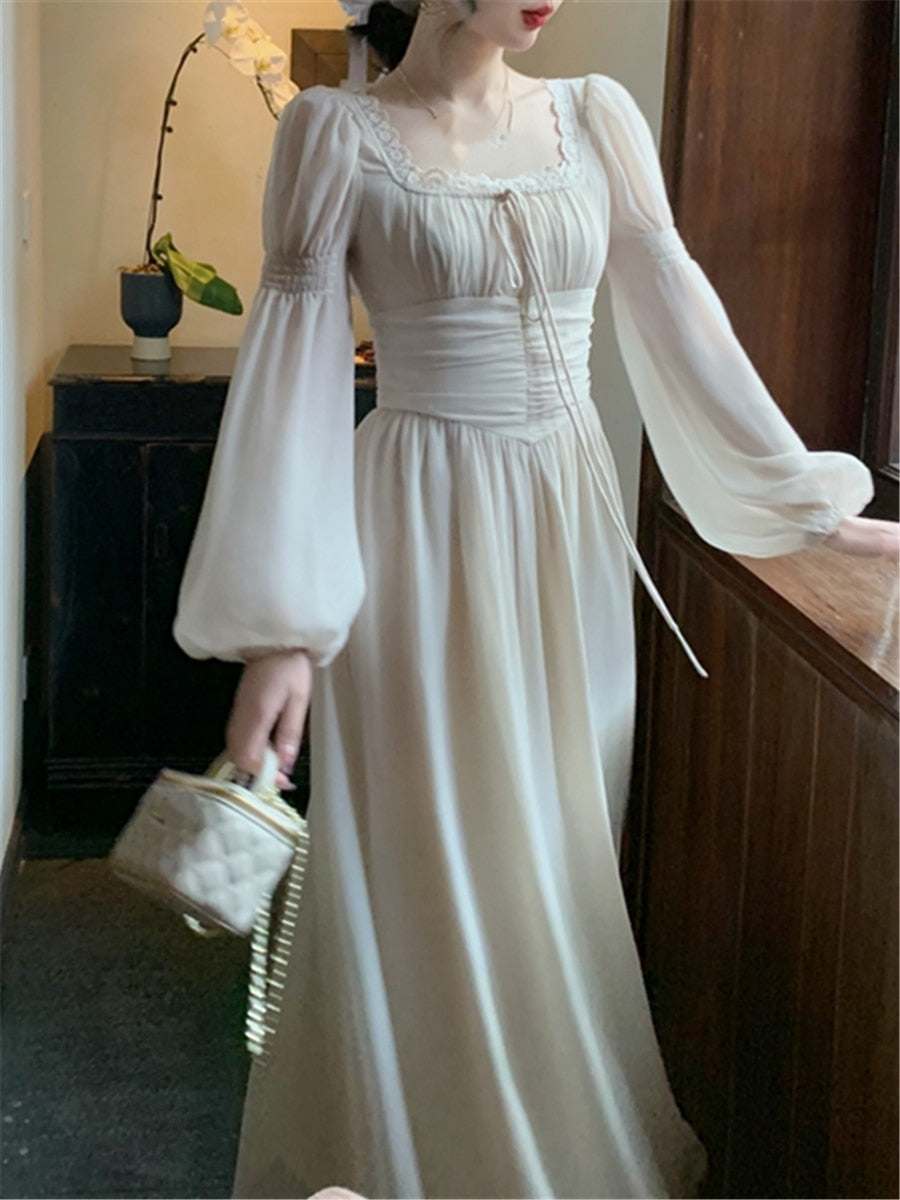 jinran Midi Dress Women Summer New Vintage French Corset Ruched Dresses Bodycon Elegant Evening Robe Female Slim Clothes Vestidos