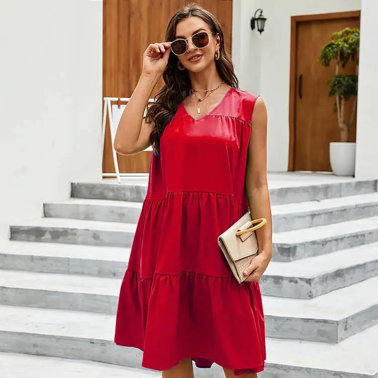 jinran Orange bright dress spring and summer new all-matching small skirt fresh mini skirt beach holiday beach dress