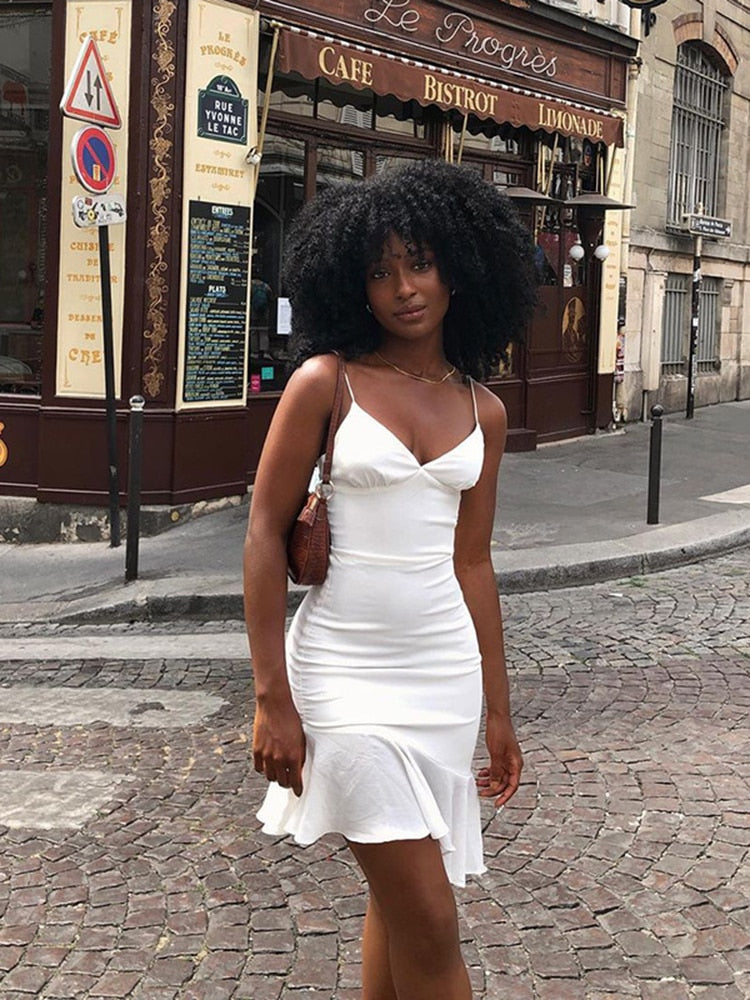 jinran Spaghetti Straps Ruffles Mini Dress Club Party Elegant Sleeveless Slip Women's Summer Sundress Outfits Holiday