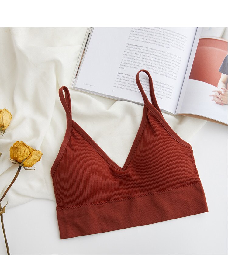 jinran Sexy Seamless Crop Ribbed Top Women Push Up Wireless U Type Backless Camisole Sports Women's Underwear Summer 2022 New