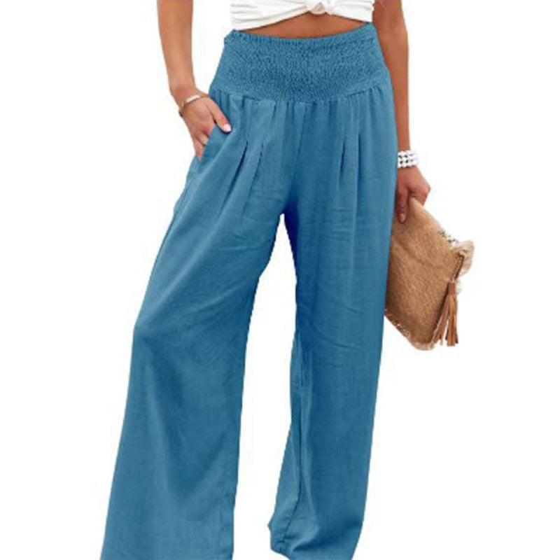 jinran Spring Summer Cotton Linen Women Pants Pockets Solid Casual White Wide Leg Office Lady White Long Trousers Khaki