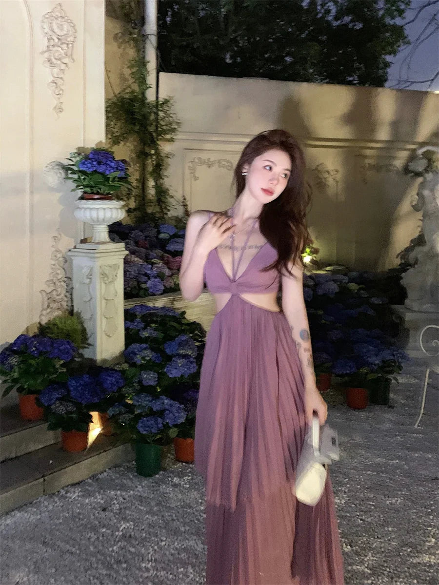 jinran Summer New Fashion Women Sexy Pleated Boho Long Dress Vacation Beach Strap A line Ladies Robe 2024 Sundress
