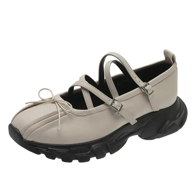 jinran Summer Chunky Women Sports Shoes Fashion Shallow Butterfly-knot Platform Sneakers Ladies Casual Flats Outdoor Mary Jane Shoes