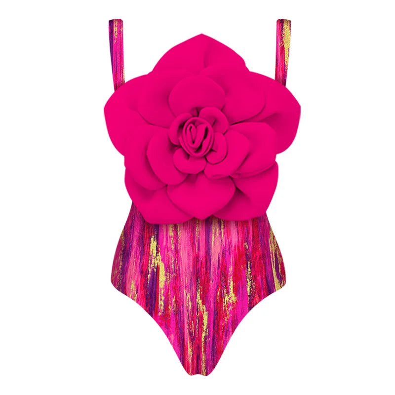 jinran 2024 3D Flower One Piece Swimsuit Women Swimwear Monokini Bodysuit Bathing Suit Belt Beach Wear