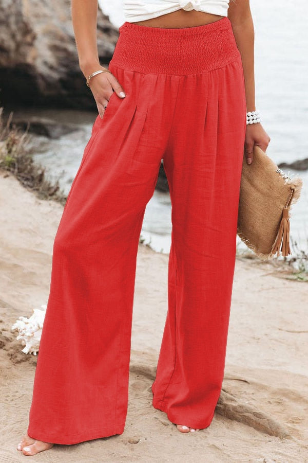 jinran Spring Summer Cotton Linen Women Pants Pockets Solid Casual White Wide Leg Office Lady White Long Trousers Khaki