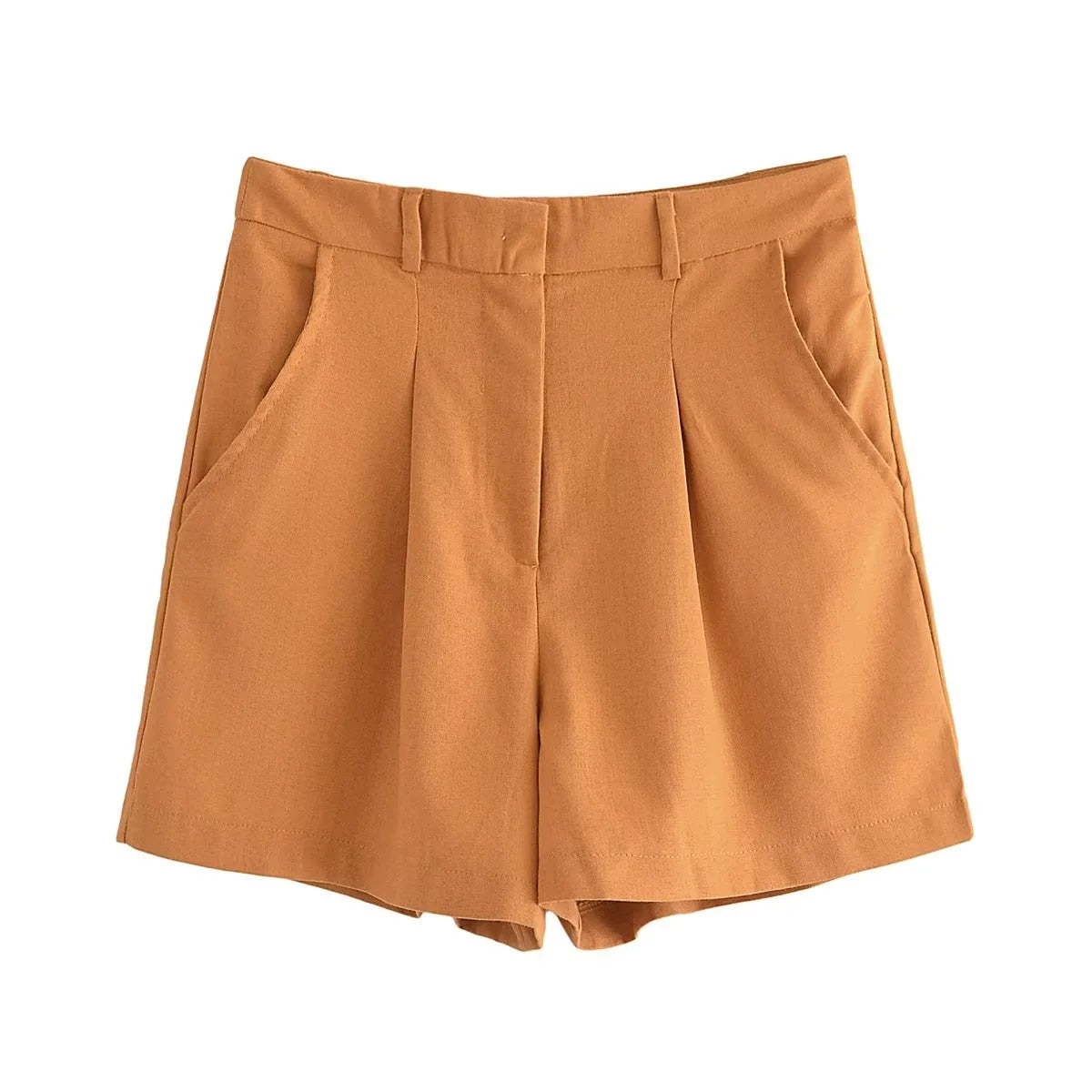 jinran Cotton Linen Brown Spring Summer Pockets Shorts Vest Set Sleevless Button Up V Neck Wide Leg Outfits 2 Pcs Suit Femme