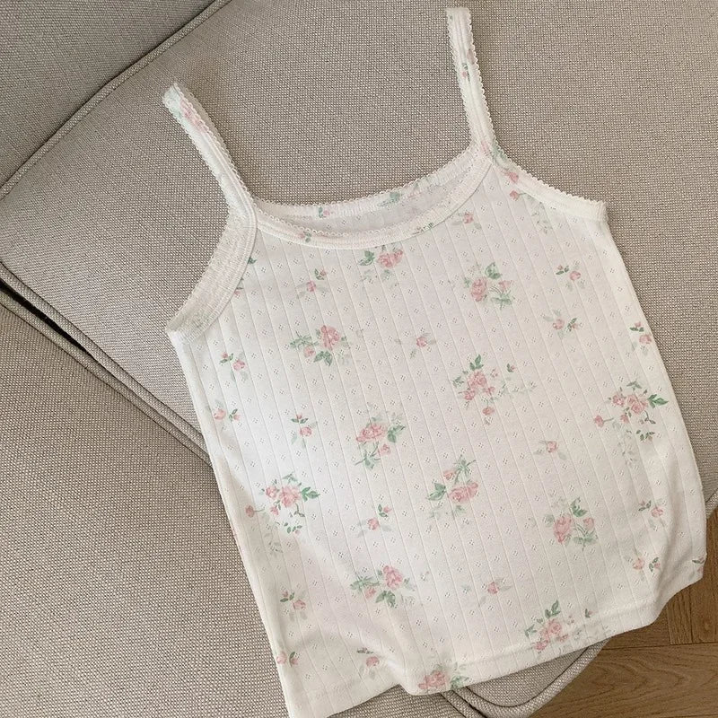 jinran Cute 2 Piece Tops Women Summer 2023 Cardigans and Crop Tops for Sweet Girls Floral Cat Print Kawaii Clothes