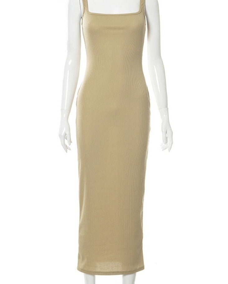 jinran Ribbed Knitted Women'S Solid Sleeveless Tank Midi Dress Bodycon Sexy Streetwear Casual Party Club Summer Wholesale