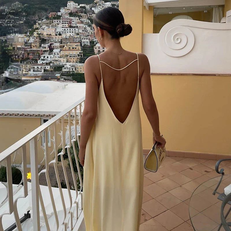 jinran Summer Sexy Open Back Sleeveless Slip Maxi Dress Cut Out Club Party Dresses Holiday Elegant Outfits Satin Vestido Summer Dress