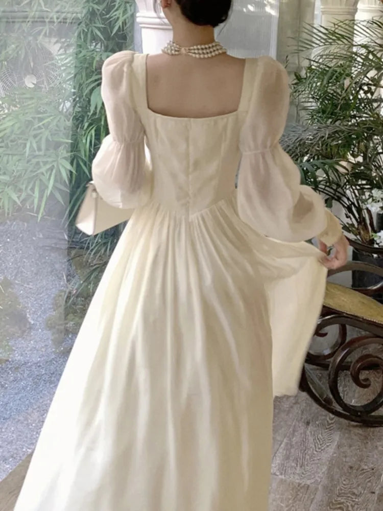 jinran Elegant Princess Party Dress Women High Waist A-line Lace Up Autumn Spring French Vintage Prom Robe One Piece Vestidos Mujer New