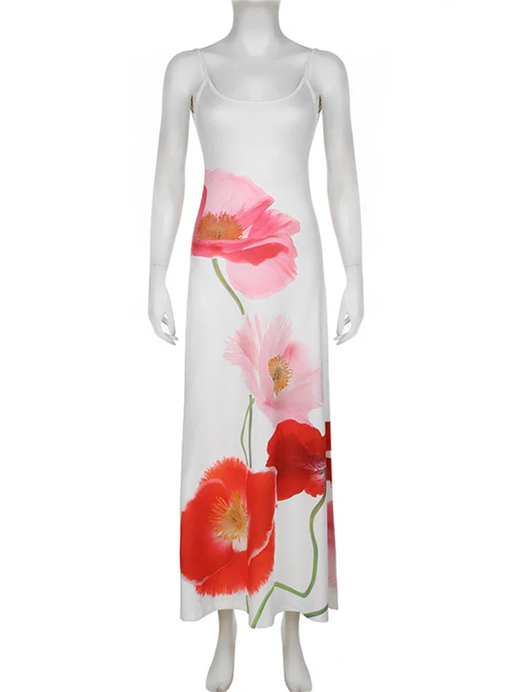 jinran Summer Printed Halter Dresses For Women Fashion Beach Holiday Spaghetti Backless Maxi Dress Female Elegant Party Dress New