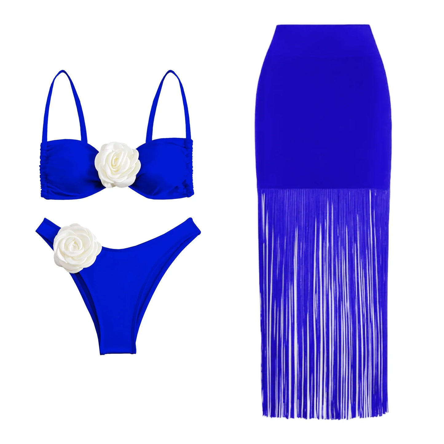 jinran 3Packs Bikini Swimsuit With Beach Skirt 2024 3D Flower Swimwear Swimsuits Bathing Suits Sarongs Print Beachwear Ashgaily Biquini